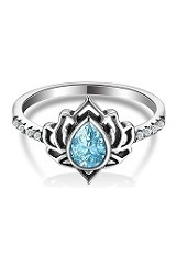 unique silver lotus flower blue cubic zirconia birthstone baby ring